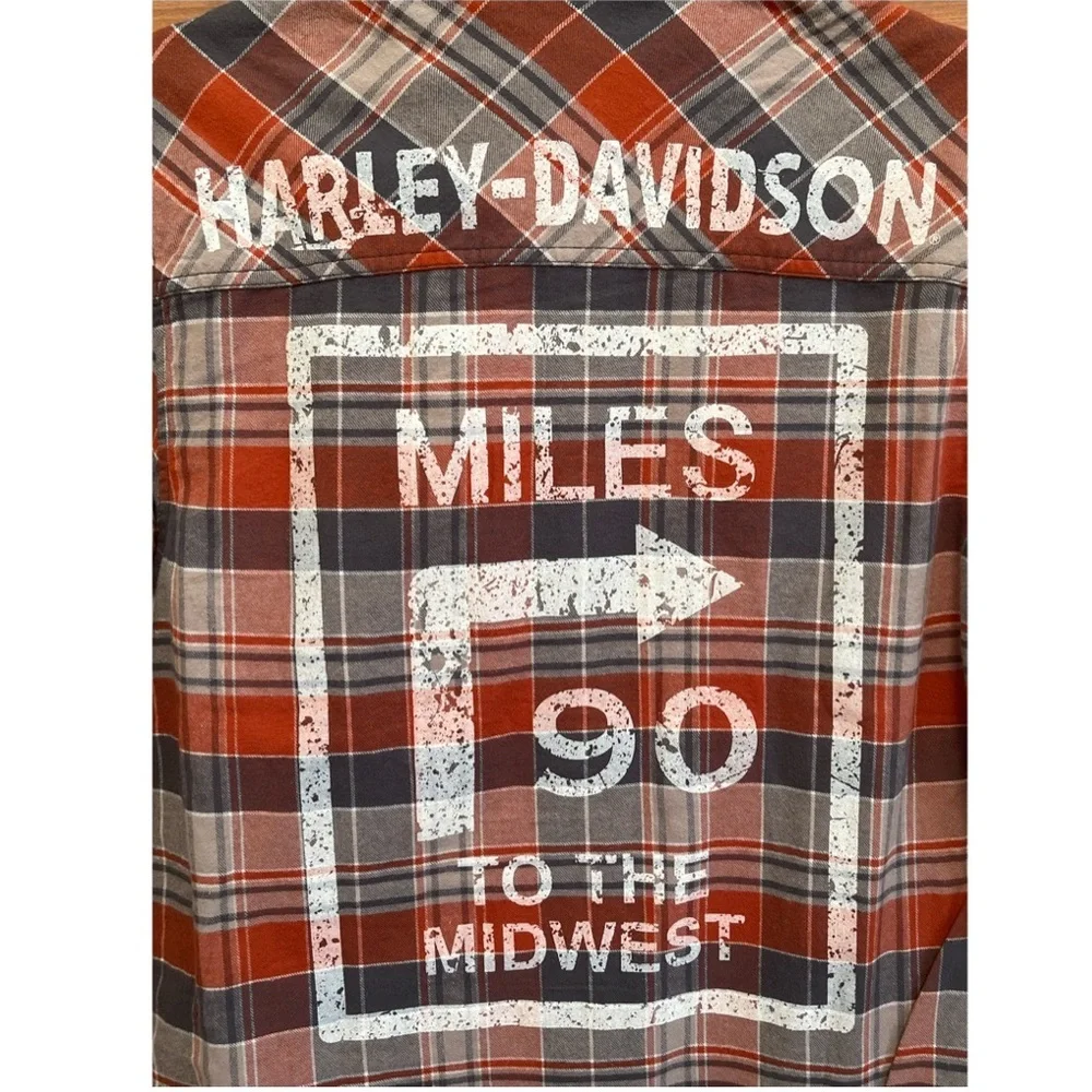 HARLEY-DAVIDSON Men’s Garage Collection Orange Plaid Slim Fit Shirt S - Picture 9 of 13